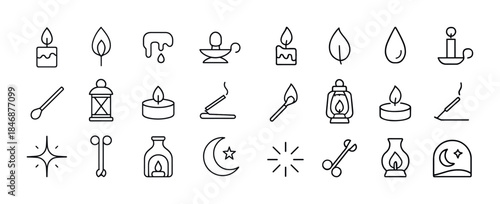 Collection of minimalist candle and lantern icon designs in line