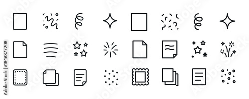 Minimalist icon set featuring decorative elements and paper illu