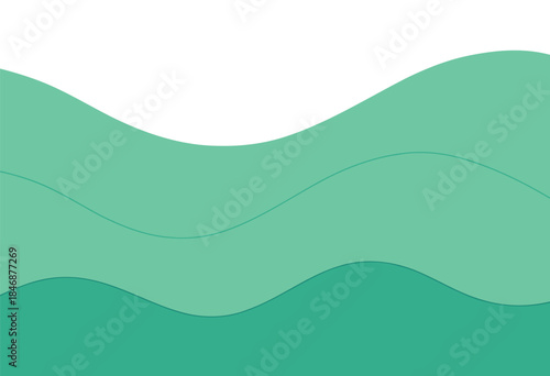 Abstract green wavy layers background design with smooth curves and shades of green