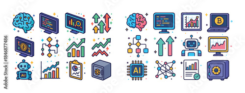 Colorful icons of ai, blockchain, and data analytics in technolo