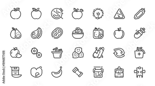 Collection of Healthy Organic Food and Drink Icons for Healthy Lifestyle and Diet