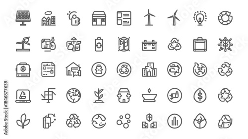 Eco-friendly technology and sustainable energy concepts set, environmental protection and green industry icons