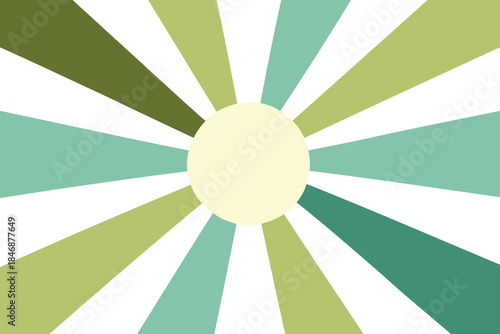 Geometric sunburst design in shades of green and teal radiating from a central point