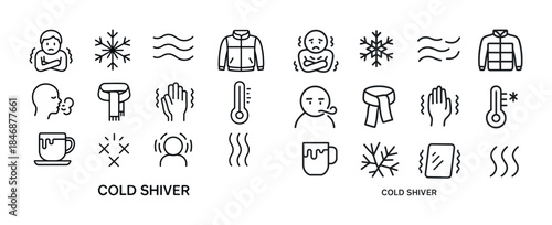 Cold shiver icons collection: winter, frost, and temperature ele