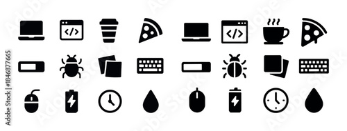 Set of 24 black web development and office icons