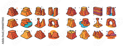 Colorful cartoon rock formations and arches set