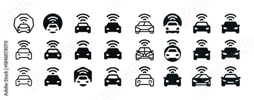 Collection of autonomous vehicle icons: wi-fi connectivity and a