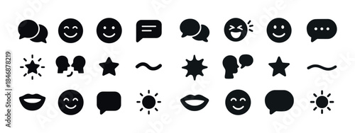 Collection of black communication and emoticon icons including s