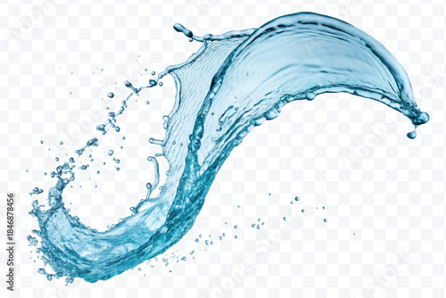 dynamic smooth liquid fresh water splash with drops in mid air cut out and curve style isolated on white background