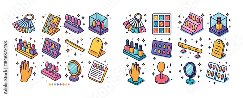 Colorful nail art collection with manicure tools and accessories