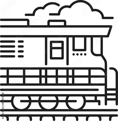 Diesel train locomotive, freight logistics railway line icon or symbol. Railway transport linear sign, railroad logistics vector symbol. Passenger and cargo transportation diesel locomotive icon