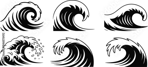 Collection of stylized ocean waves Vector