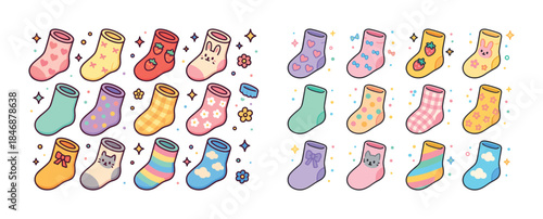 Colorful cartoon socks with cute animal and pattern designs for