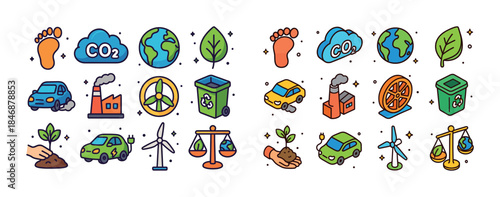 Eco-friendly icons: sustainability, recycling, renewable energy