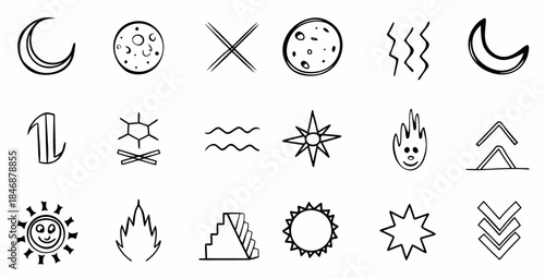 Minimalist line icons for weather and astronomy concepts