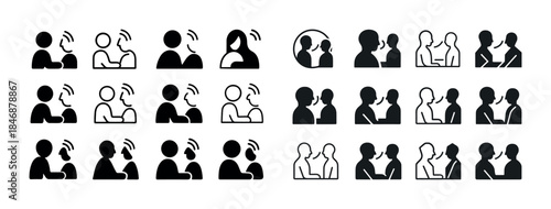 Talking icon set: diverse communication symbols in black and whi