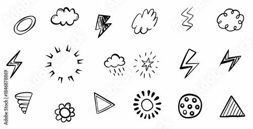 Weather icons set with sun, clouds, lightning, and more