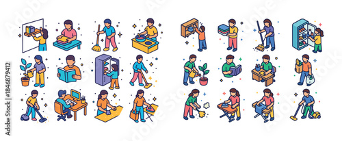 Diverse daily activities: isometric illustration of people engag