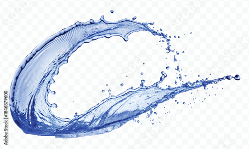 dynamic smooth liquid fresh water splash with drops in mid air cut out and curve style isolated on white background