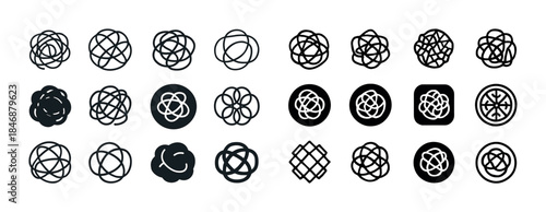 Set of abstract circle doodle icons in black and white