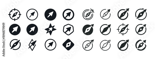 Set of diverse compass icon designs in minimalist black style