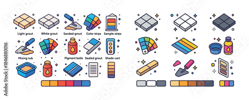 Colorful tiling tools and supplies for home renovation and decor