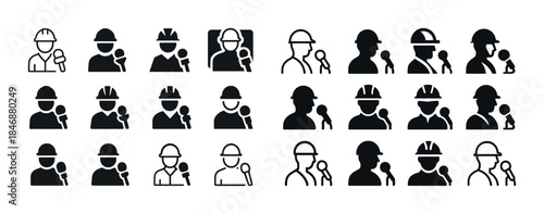 Collection of construction worker and journalist icons