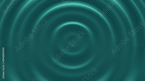 3d particle dot pulse music sound wave background. Sound wave radial vector background, music circular pulse wallpaper. Audio futuristic radial ripple motion 3d backdrop with green dot surface