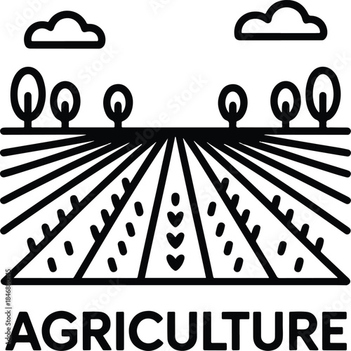 Agricultural Field Landscape with Trees and Clouds