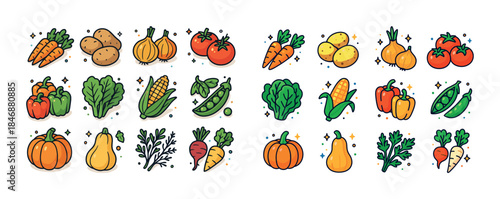 Colorful cartoon vegetables collection including carrot tomato c