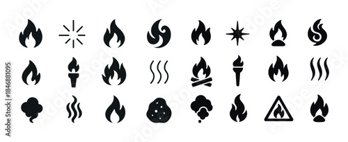 Icon set of fire and heat symbols in various styles
