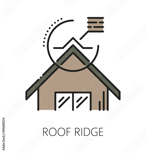 House roof top ridge repair line icon or sign. House repair service icon, roof ridge maintenance vector pictogram. Cottage renovation company sign or home exterior construction outline symbol