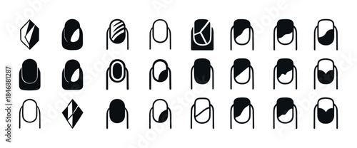 Diverse nail art designs collection in black and white
