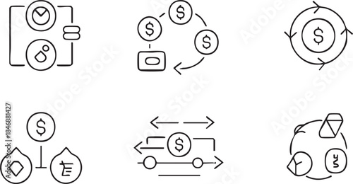 Hand Drawn Financial and Business Process Doodle Icon Set