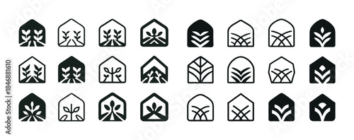Set of 20 minimalist plant icons in home symbols