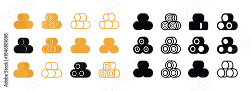 Collection of hay bale icons in various styles and colors