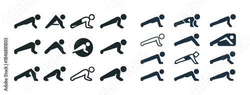 Variety of push-up positions: exercise icons collection