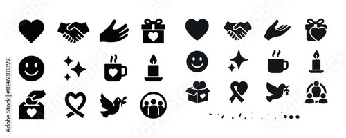Heart icons: love, charity, friendship, gifts, smiles, symbols