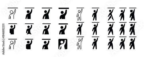 Stick figure public transportation safety icons for gripping han