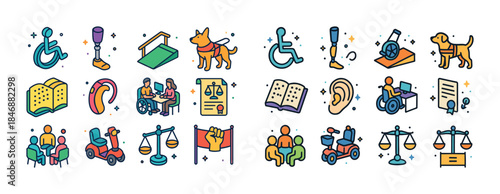Inclusive accessibility icons: wheelchair, prosthetics, service