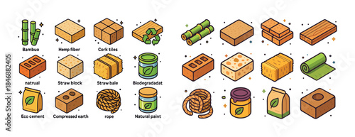 Eco-friendly building materials collection featuring bamboo, hem