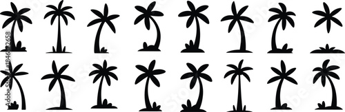 Palm tree silhouettes set black tropical coconut trees minimalist nature icons summer beach landscape design isolated