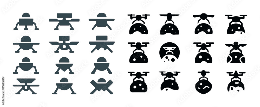Fototapeta premium Set of stylized robot icons in various poses and styles