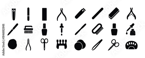 Silhouette set of manicure and pedicure tools icons collection