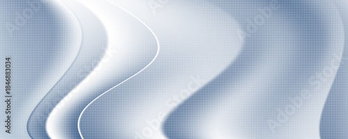 Abstract blue white luxury fabric wave background with copy space. Smooth liquid wave. Elegant shiny silk satin texture. Suit for wallpaper, cover, header, desktop, web, flyer. Vector illustration