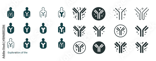 Diverse stem symbol icons in multiple styles including technolog
