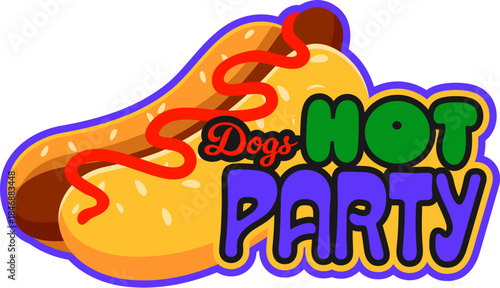 Barbeque hotdog, grill menu Y2K retro sticker or print. Butchery market grill menu vintage Y2K vector sticker, steakhouse barbeque food label. Restaurant BBQ tag with hotdog sausage in bun, typography