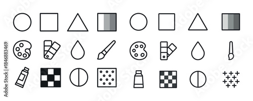 Artistic tools and shapes: circle, square, triangle, palette, pa