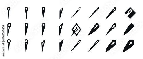 Set of diverse sewing needle icons in black and white