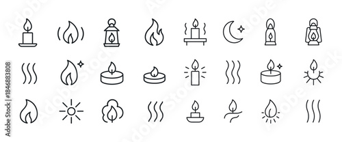 Minimalist candle and flame icons collection